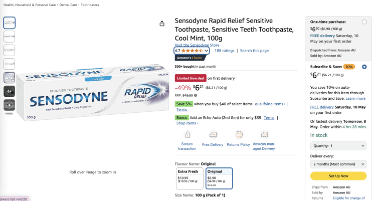 Amazon: Sensodyne Rapid Relief Sensitive Toothpaste 100g – 49% Off, now $6.21